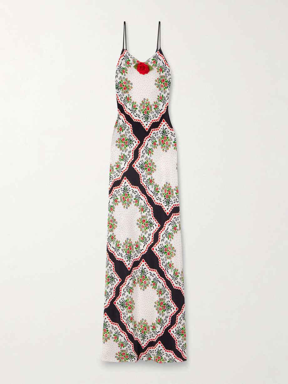 embellished printed silk crepe de chine gown