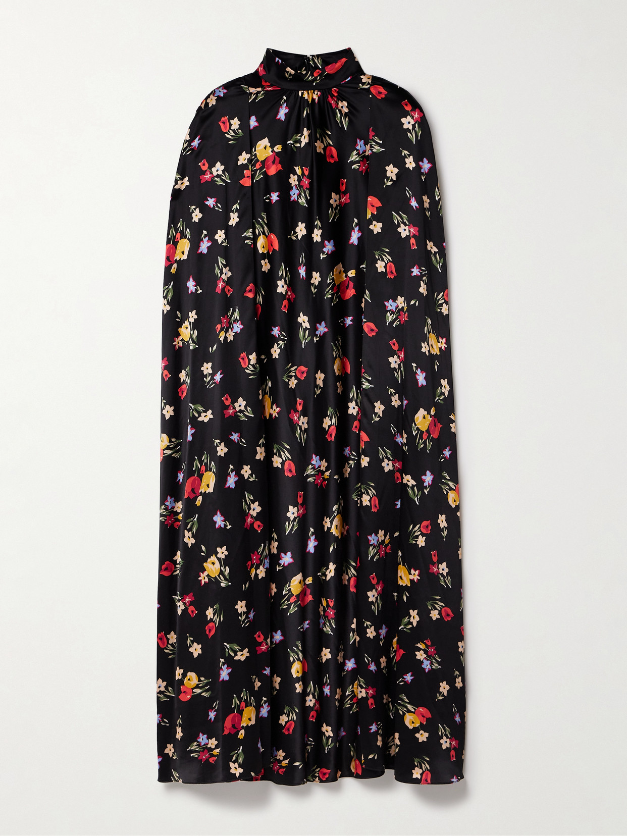 Rodarte Cape-effect Printed Silk-charmeuse Midi Dress In Black