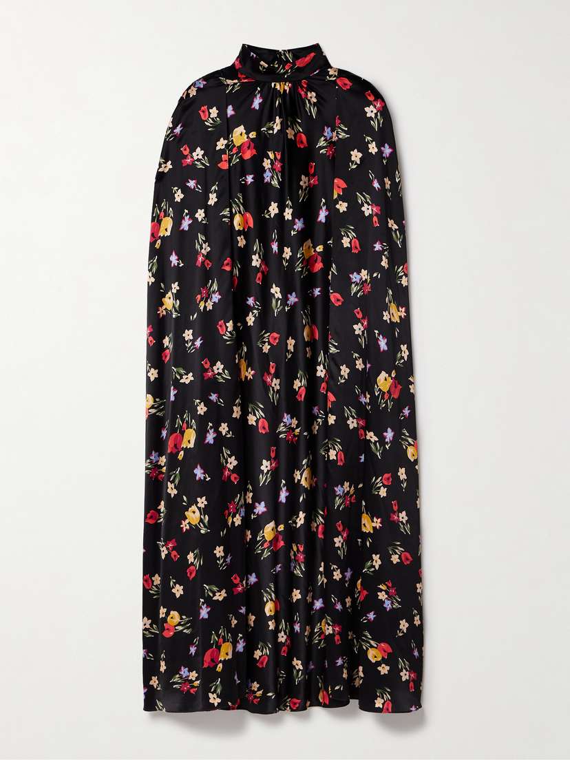 Rodarte Cape-effect Printed Silk-charmeuse Midi Dress