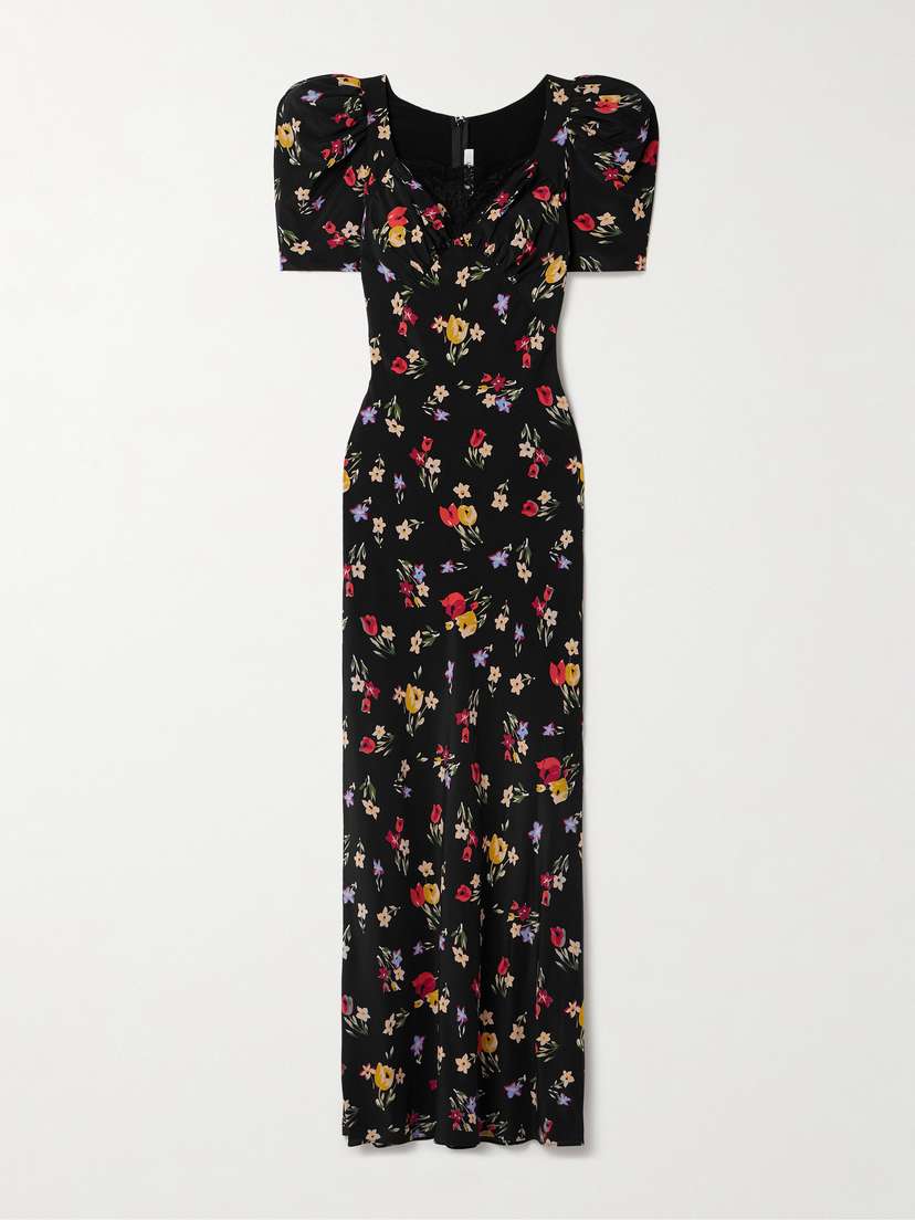 Rodarte Lace-trimmed Floral-print Silk Crepe De Chine Maxi Dress