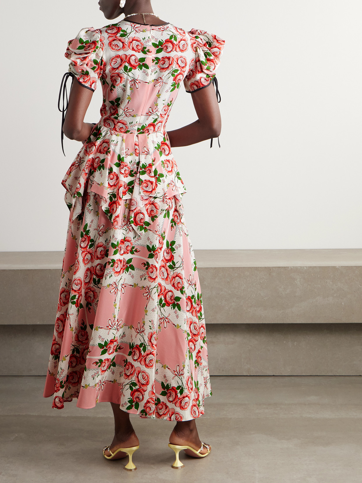 Rodarte Ruffled Printed Silk Crepe De Chine Midi Dress In Pink