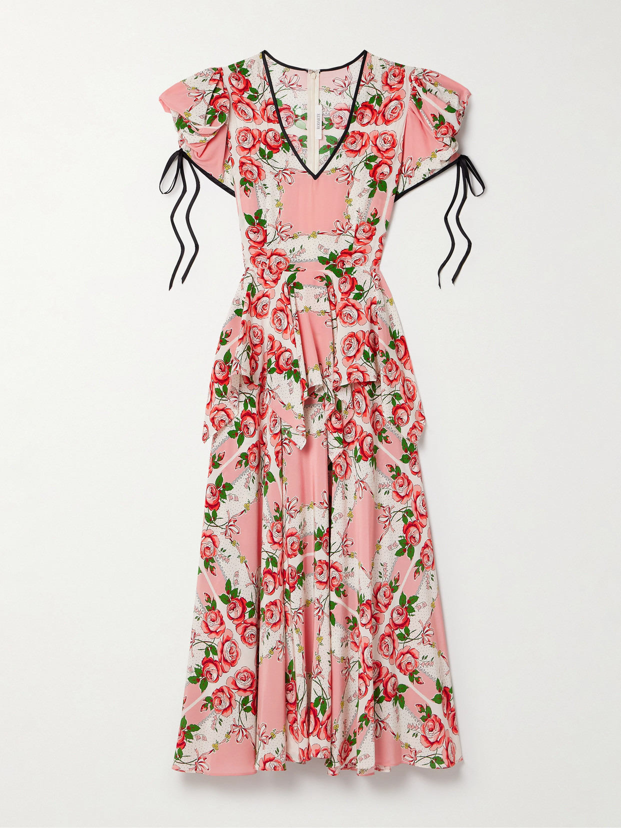 Rodarte Ruffled Printed Silk Crepe De Chine Midi Dress In Pink