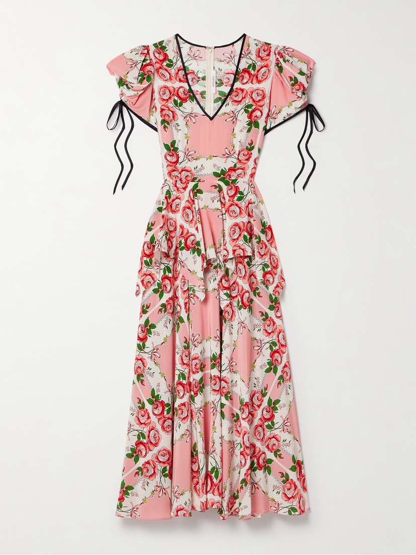 Rodarte Ruffled Printed Silk Crepe De Chine Midi Dress