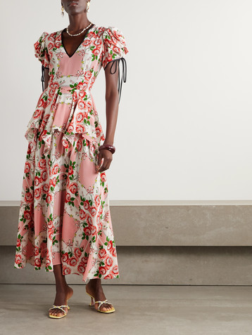 Rodarte Ruffled printed silk crepe de chine midi dress