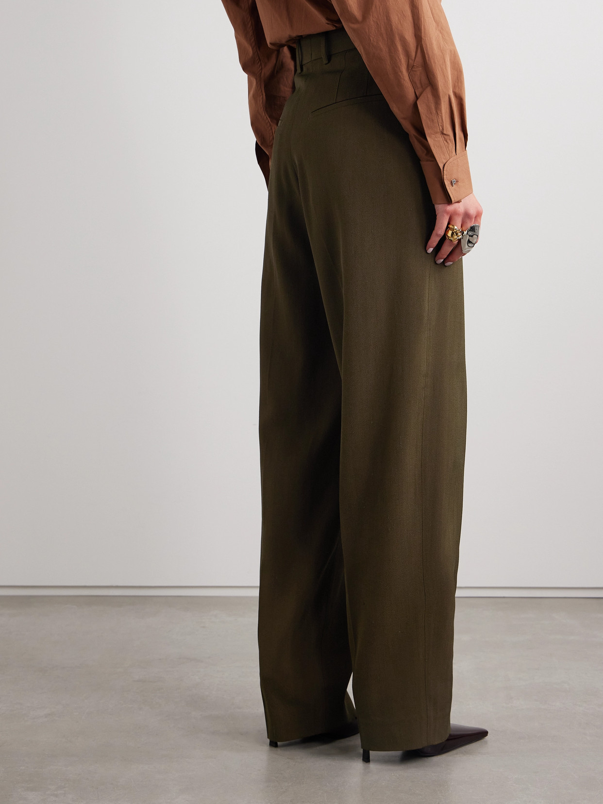 Petar Petrov The Big Spender Woven Wide-leg Pants In Green