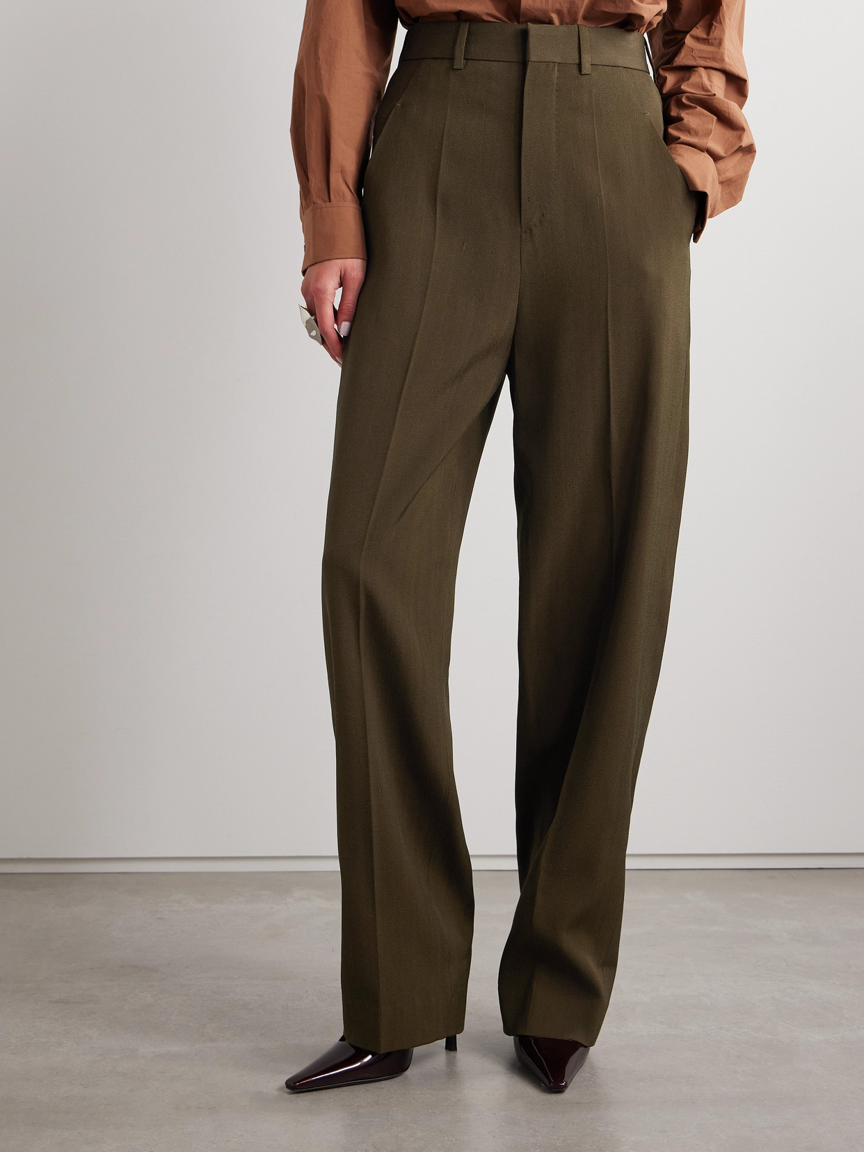 Petar Petrov The Big Spender Woven Wide-leg Pants In Green