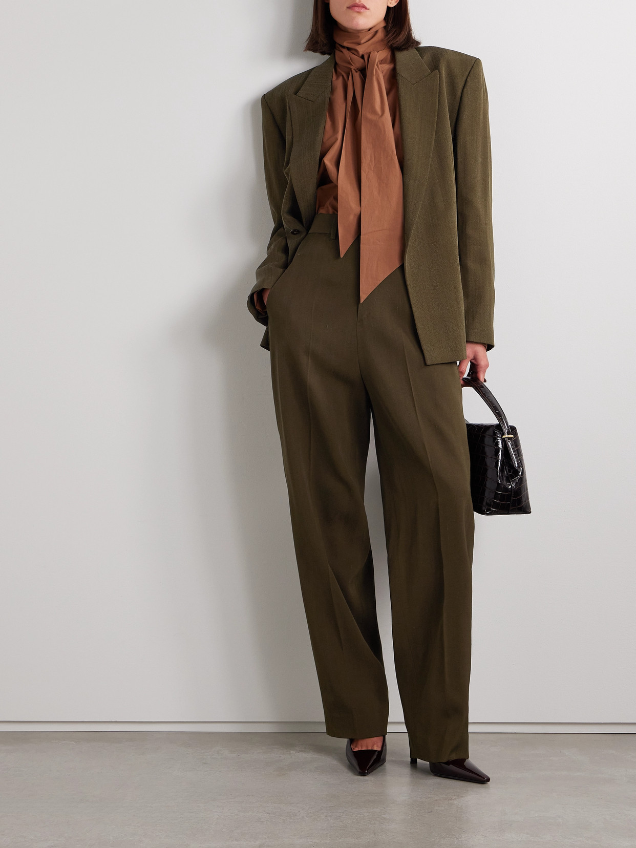 Petar Petrov The Big Spender Woven Wide-leg Pants In Green