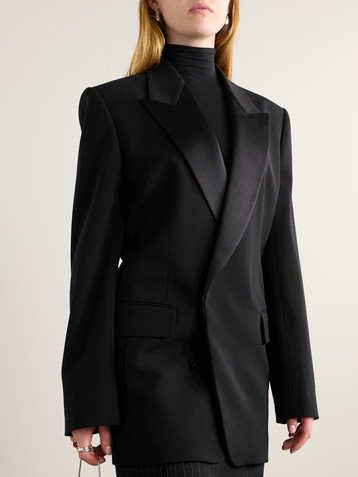 Petar Petrov Double-breasted satin-trimmed wool-blend blazer