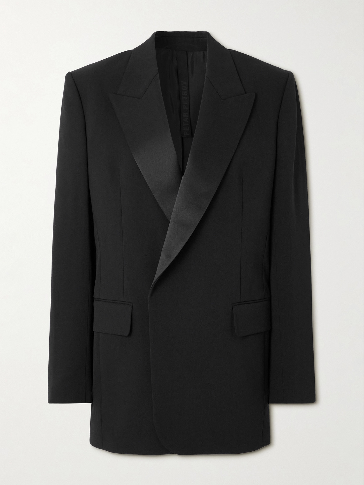 Petar Petrov Double-breasted Satin-trimmed Wool-blend Blazer In Black