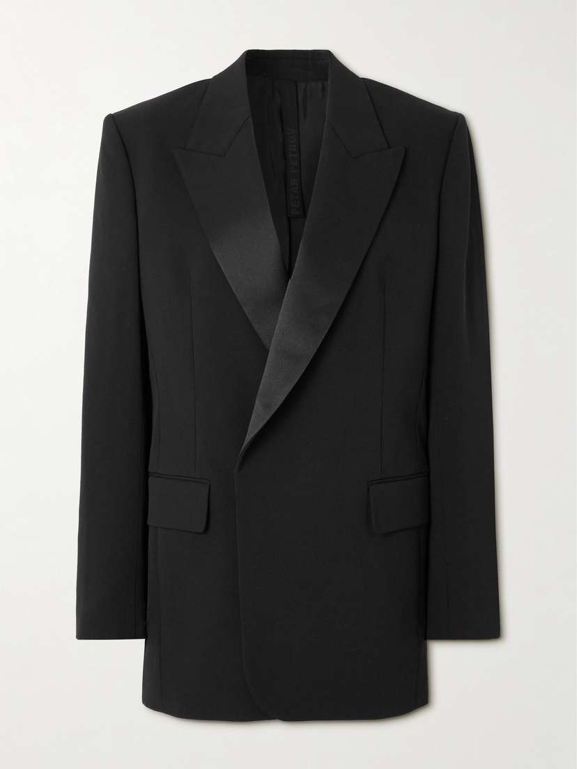Petar Petrov Double-breasted Satin-trimmed Wool-blend Blazer