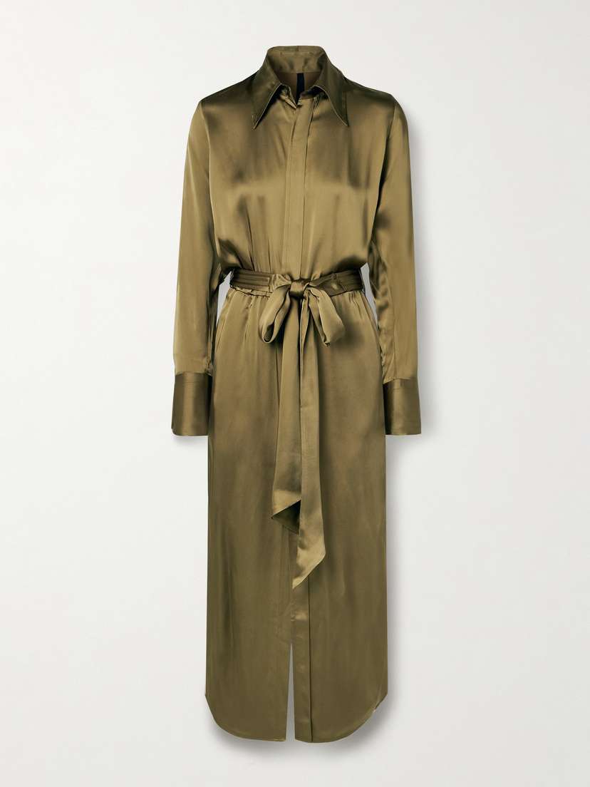 Petar Petrov The Slippery Belted Satin Midi Shirt Dress