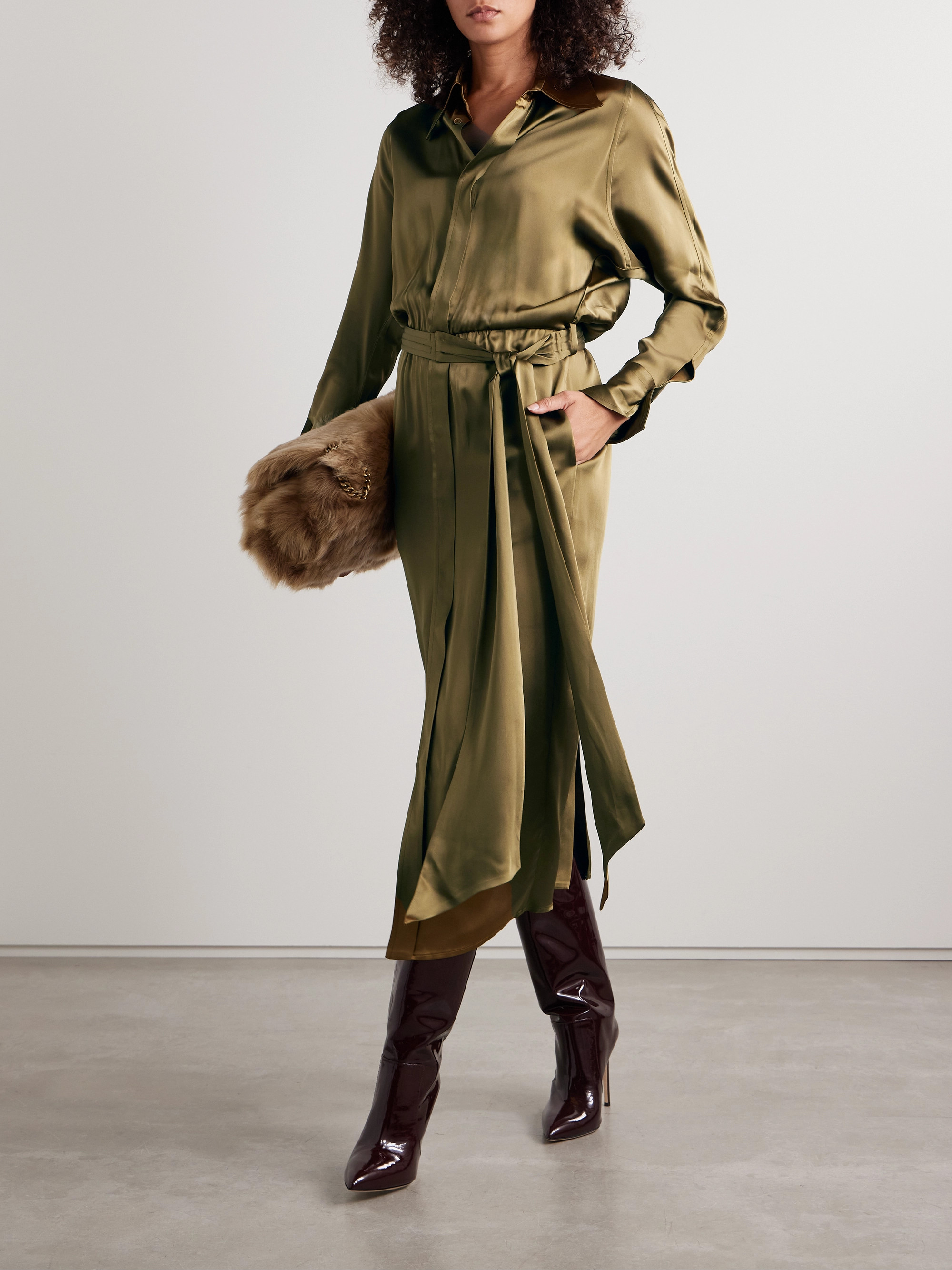 Petar Petrov The Slippery belted satin midi shirt dress