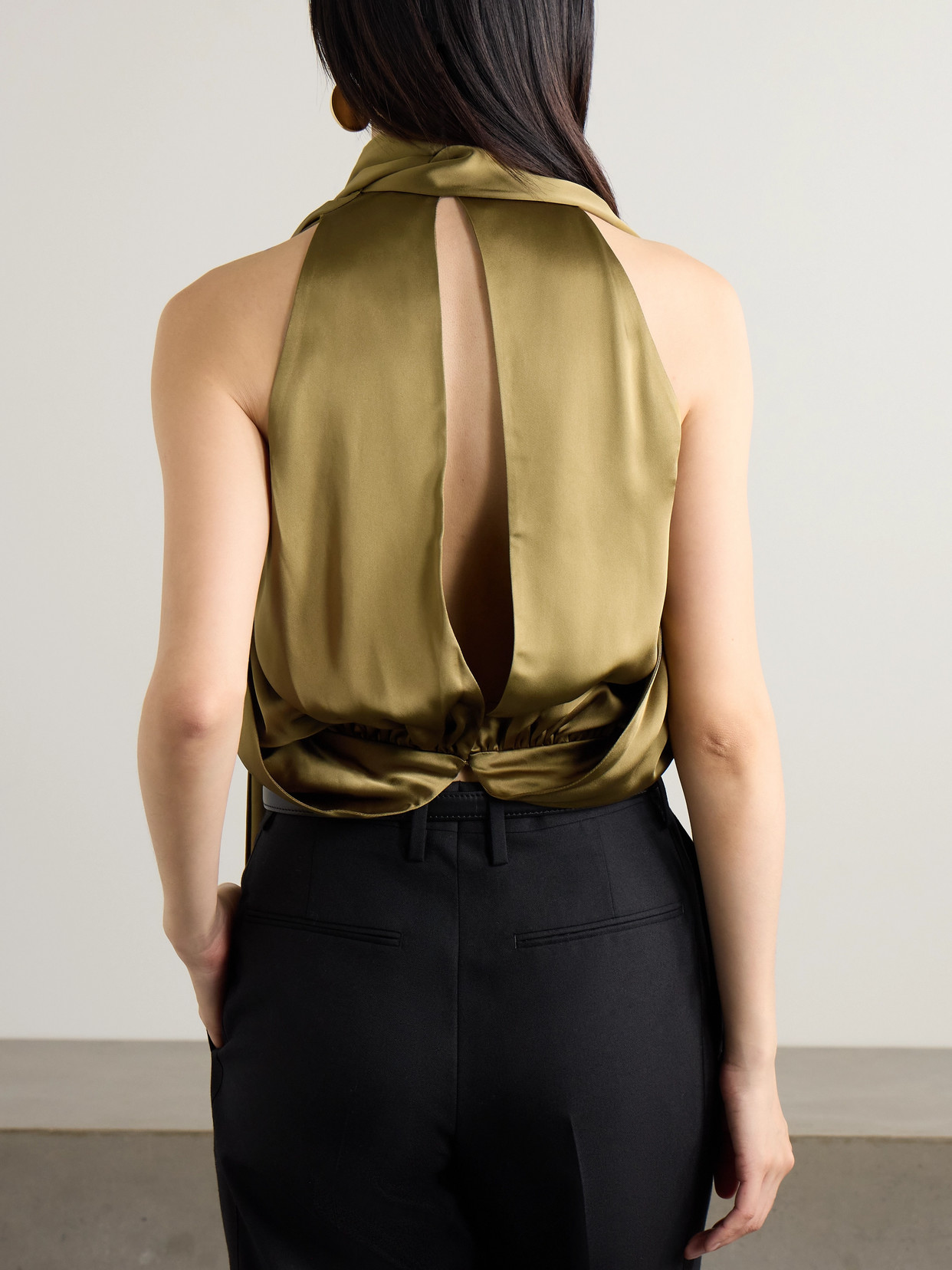 The Slippery Tie-Detailed Draped Open-Back Top