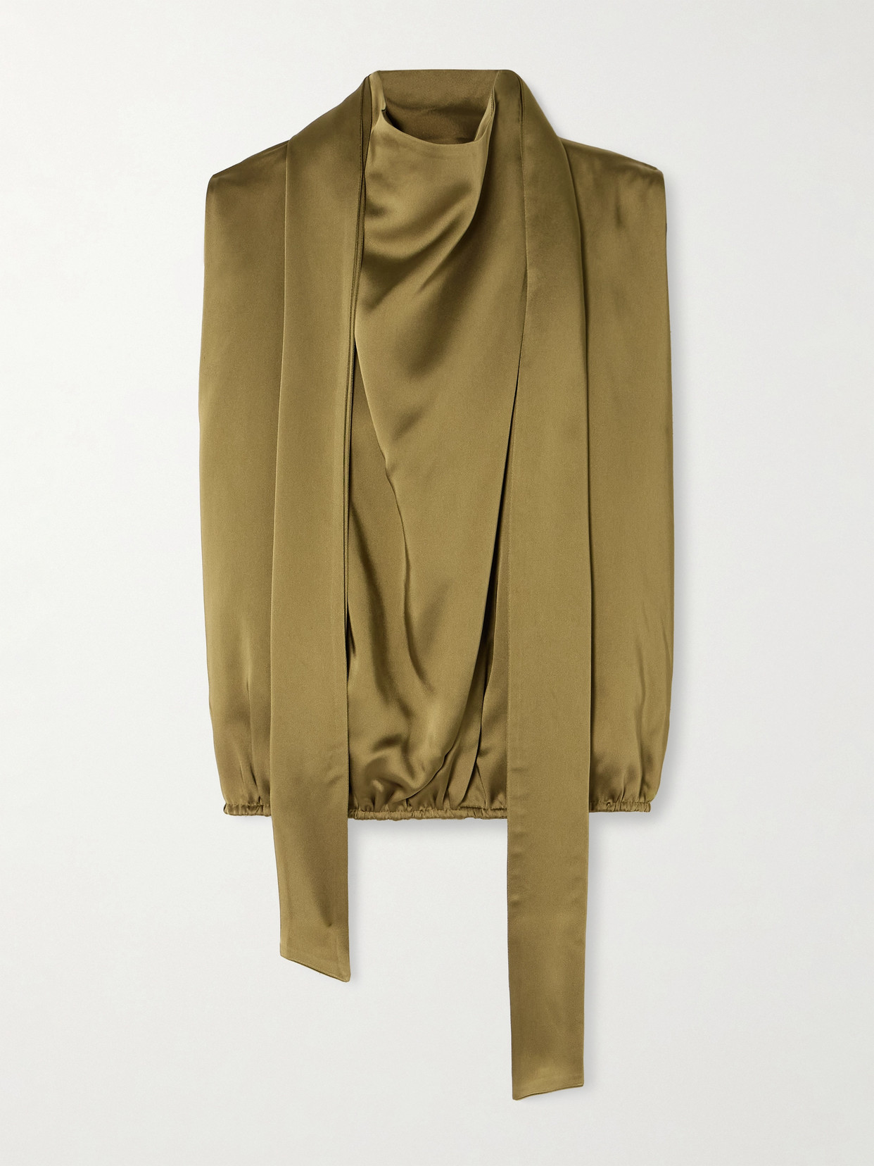 Petar Petrov The Slippery Tie-detailed Draped Open-back Satin Top In Green