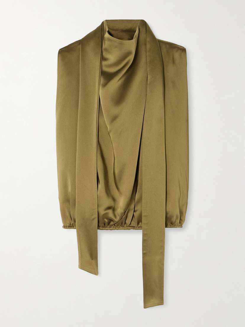 Petar Petrov The Slippery Tie-detailed Draped Open-back Satin Top