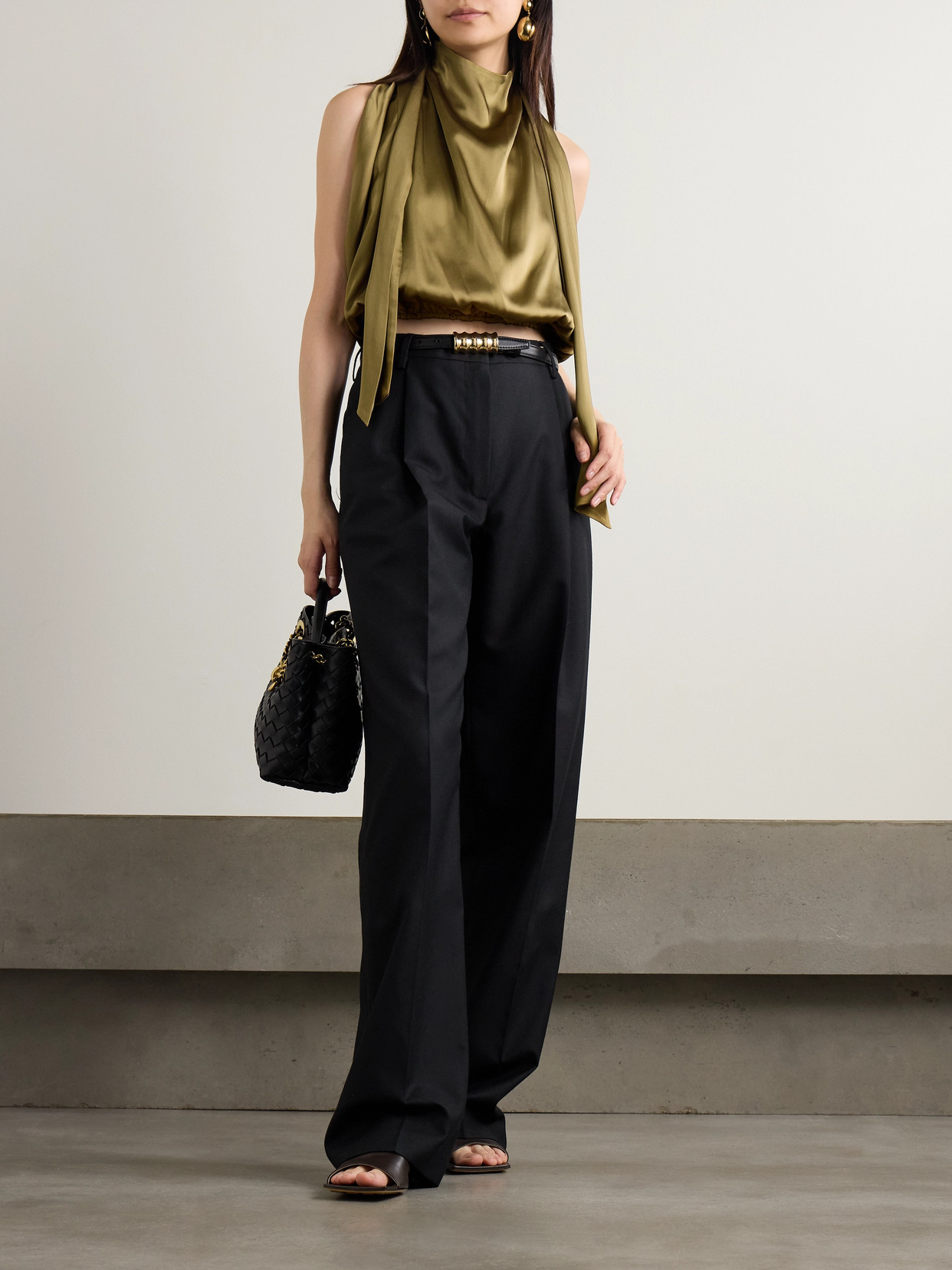 The Slippery Tie-Detailed Draped Open-Back Top
