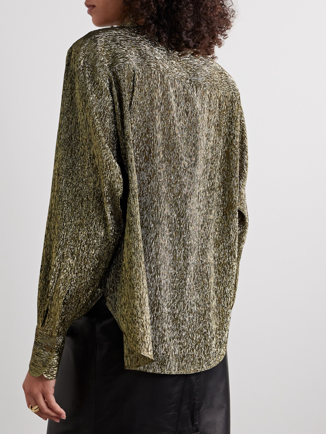 Treasure Pussy-Bow Silk-Blend Lamé Shirt