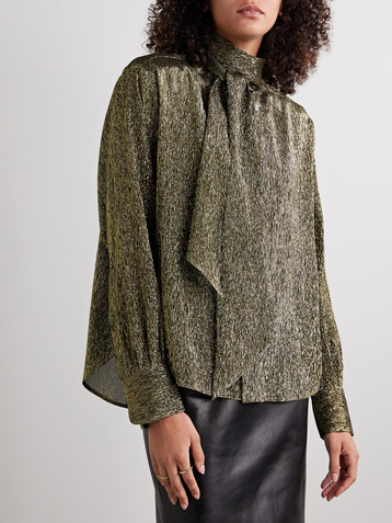 Petar Petrov Treasure pussy-bow silk-blend lamé shirt