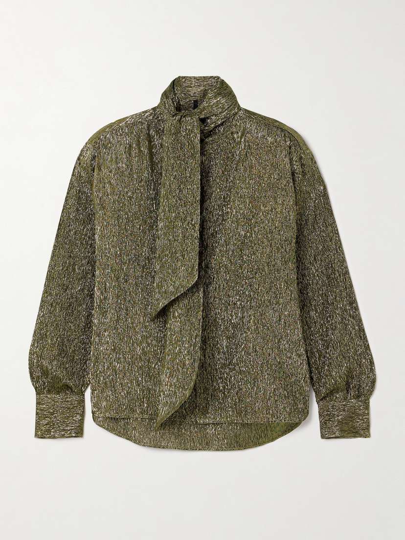 Petar Petrov Treasure Pussy-bow Silk-blend Lamé Shirt