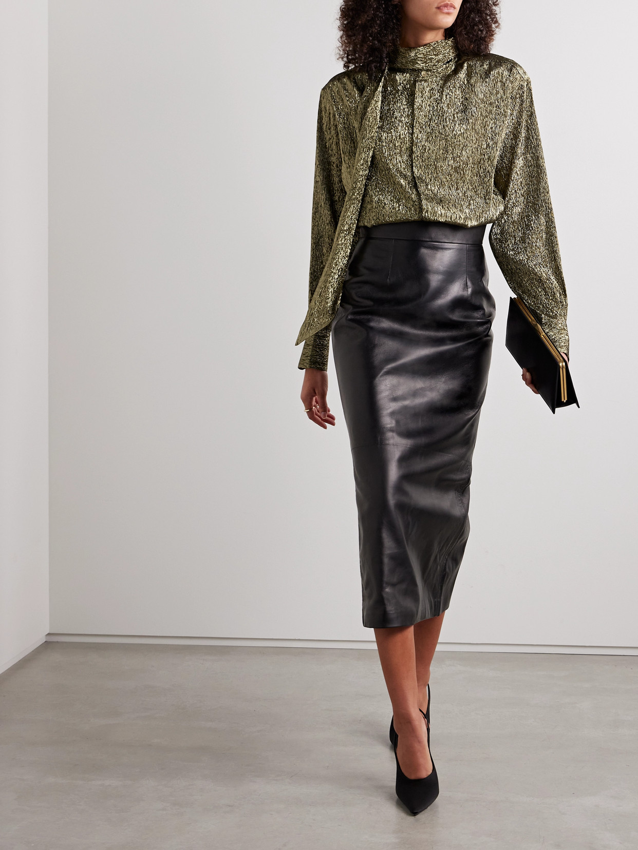 Treasure Pussy-Bow Silk-Blend Lamé Shirt
