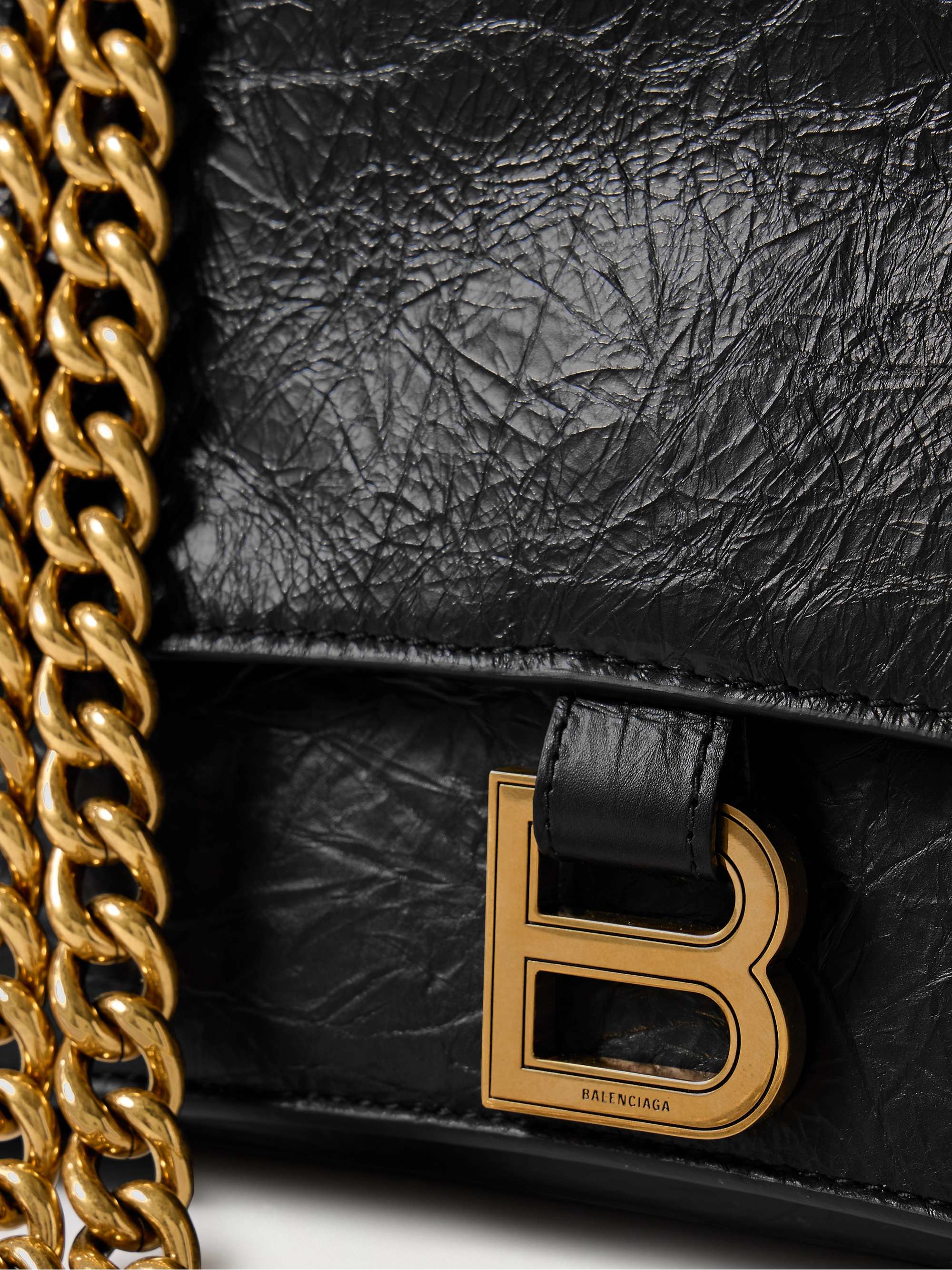 BALENCIAGA Hourglass crinkled-leather shoulder bag
