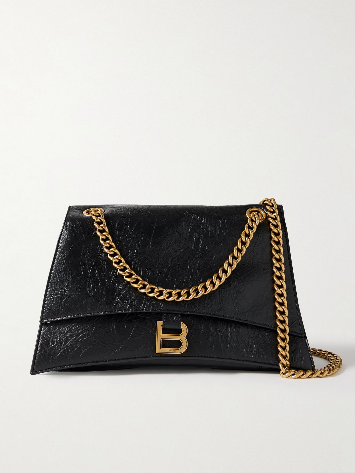 Shop Balenciaga Hourglass Crinkled-leather Shoulder Bag In Black