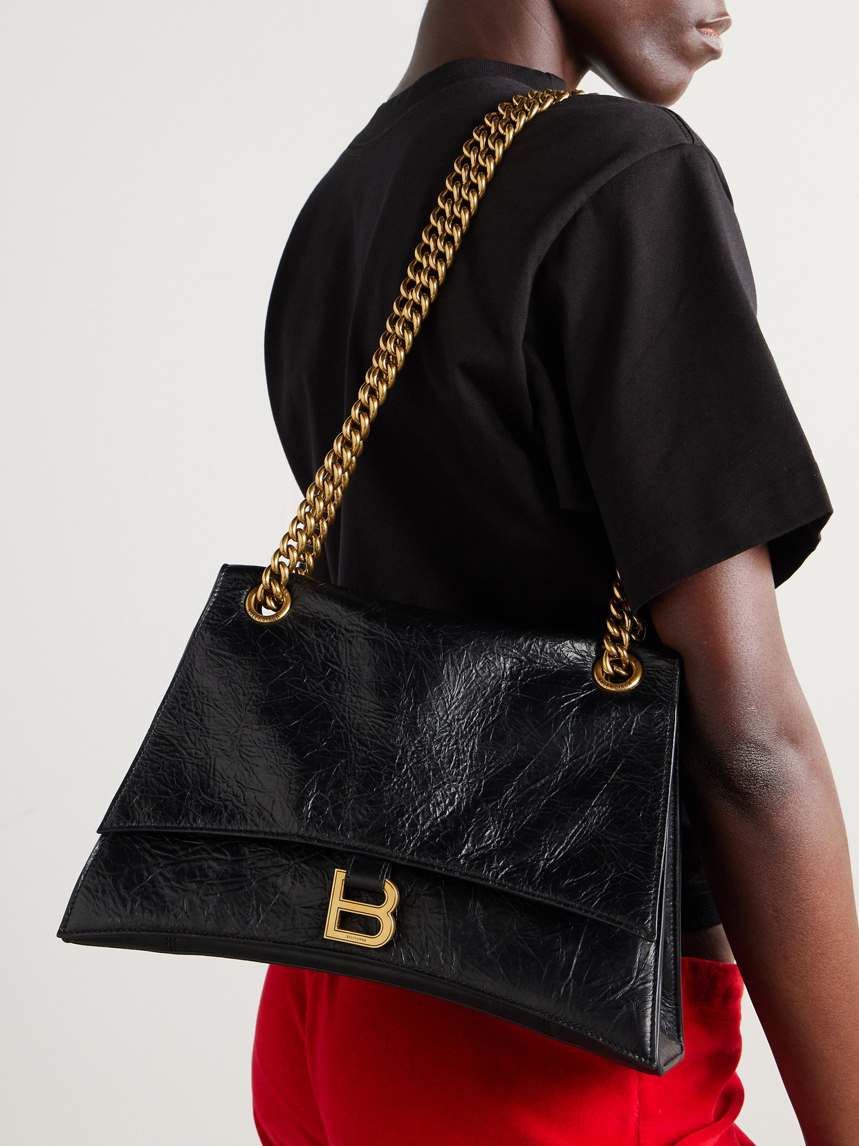 Hourglass Crinkled-Leather Shoulder Bag