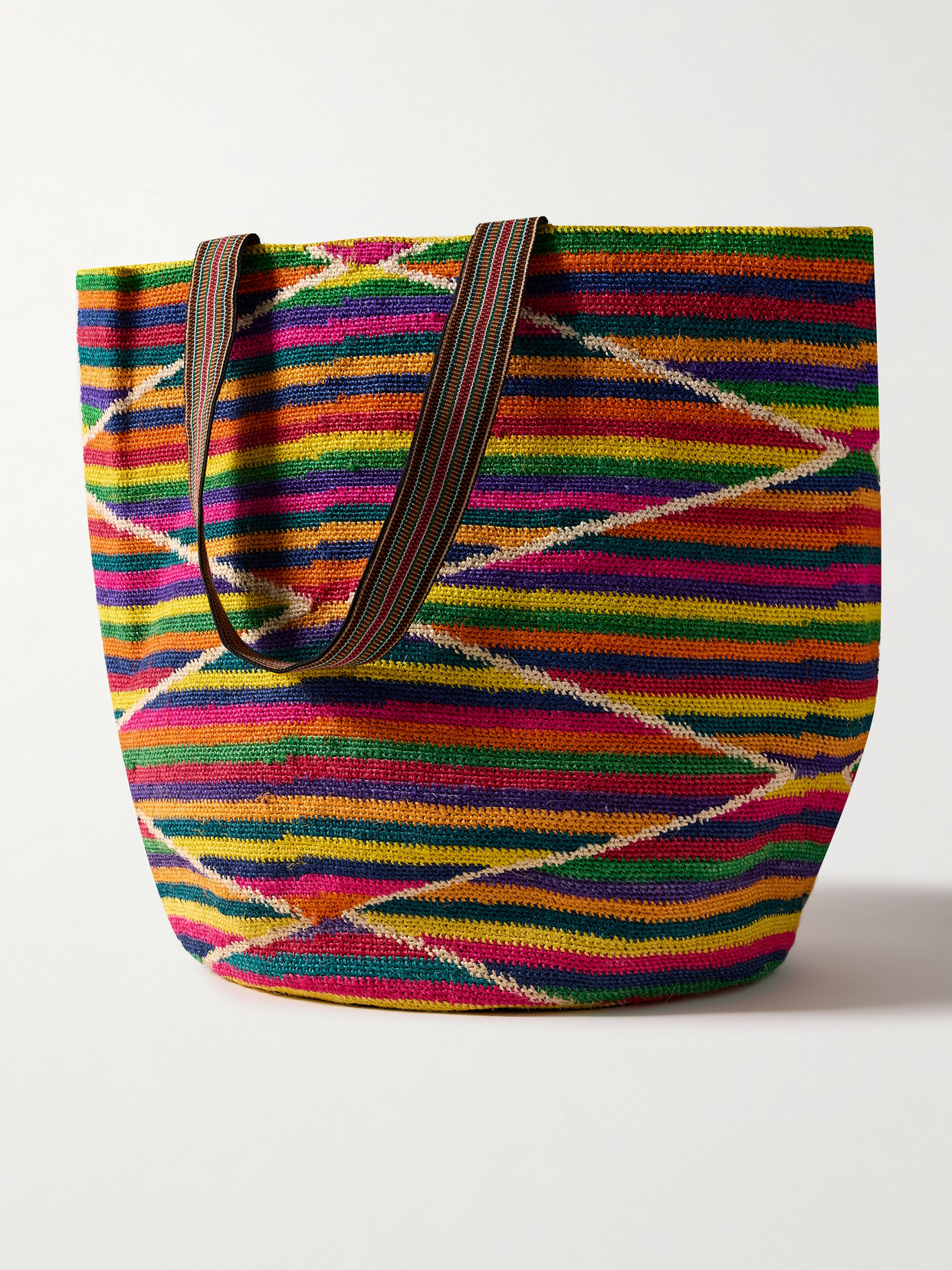 Sensi Studio Andean Shigra Canvas And Leather-trimmed Striped Sisal Straw Tote In Pink