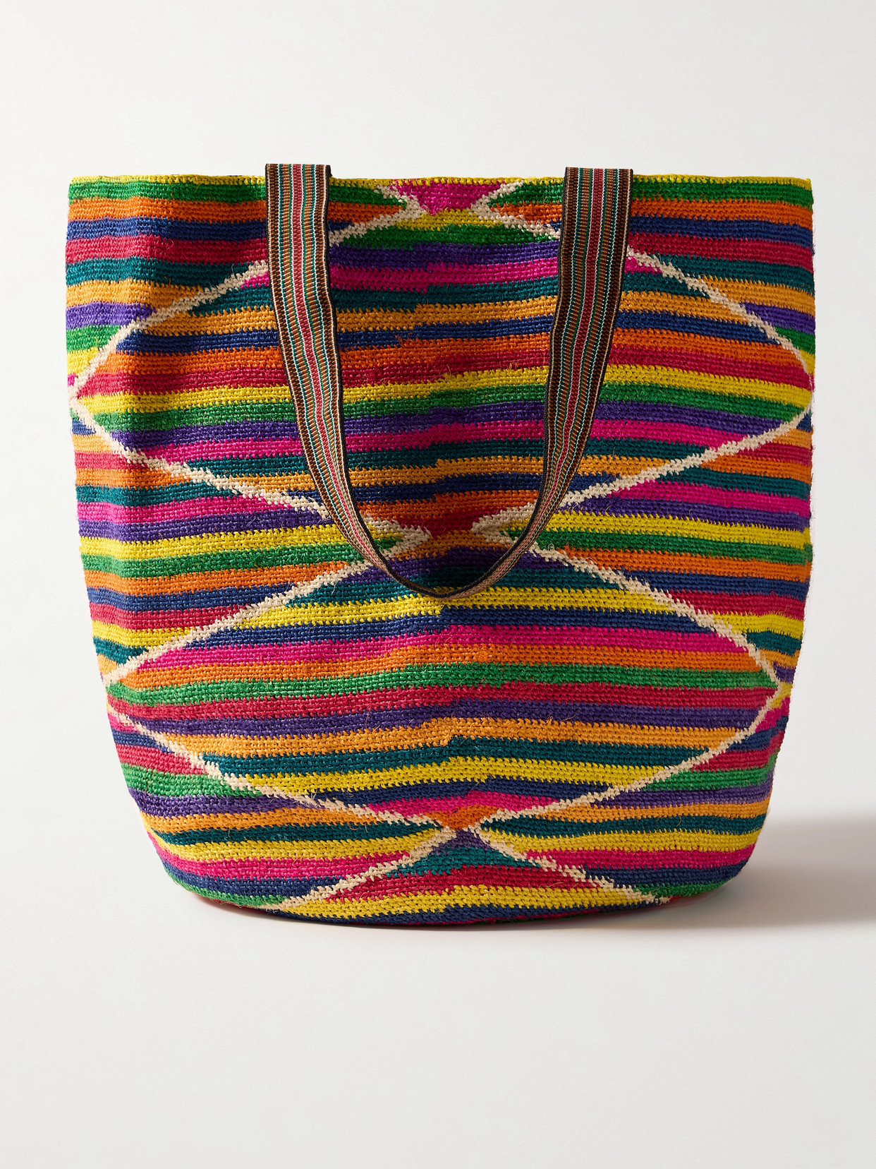 Sensi Studio Andean Shigra Canvas And Leather-trimmed Striped Sisal Straw Tote In Pink