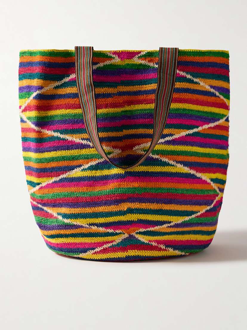 SENSI STUDIO Andean Shigra Canvas And Leather-trimmed Striped Sisal Straw Tote