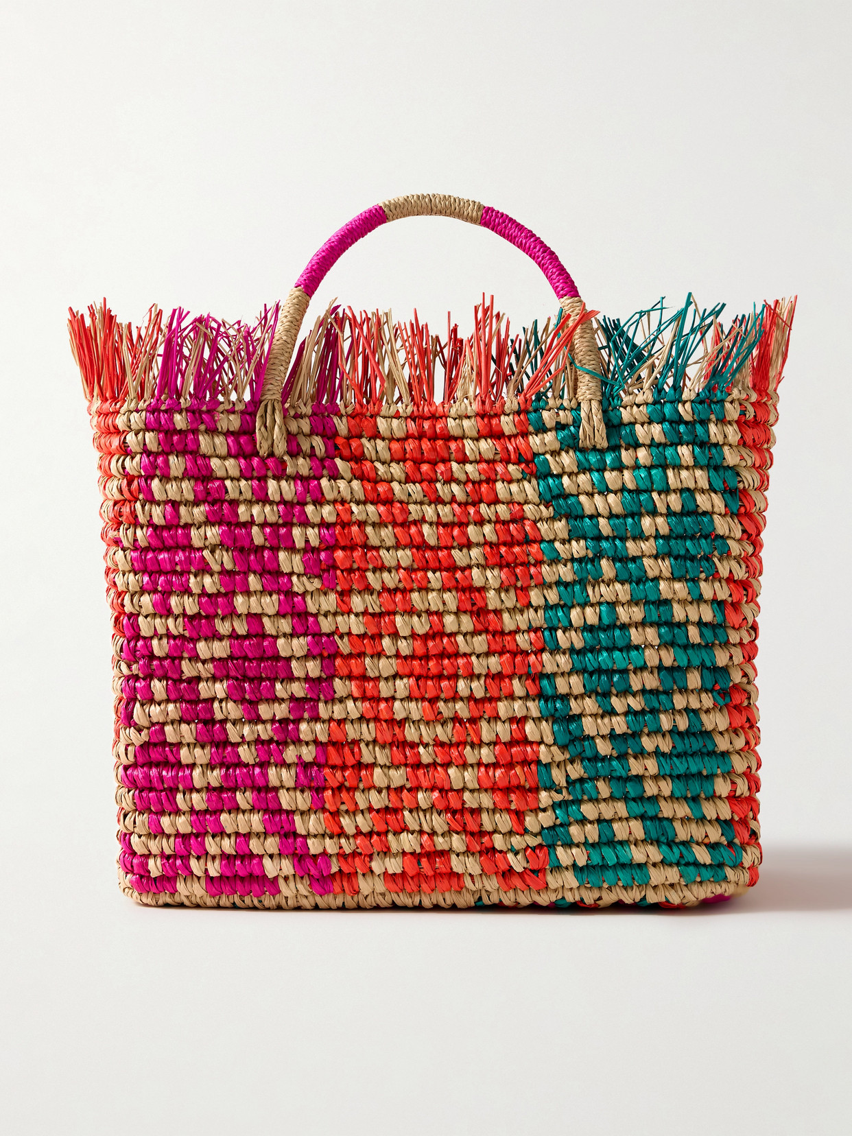 Sensi Studio Canasta Frayed Woven Straw Tote In Red