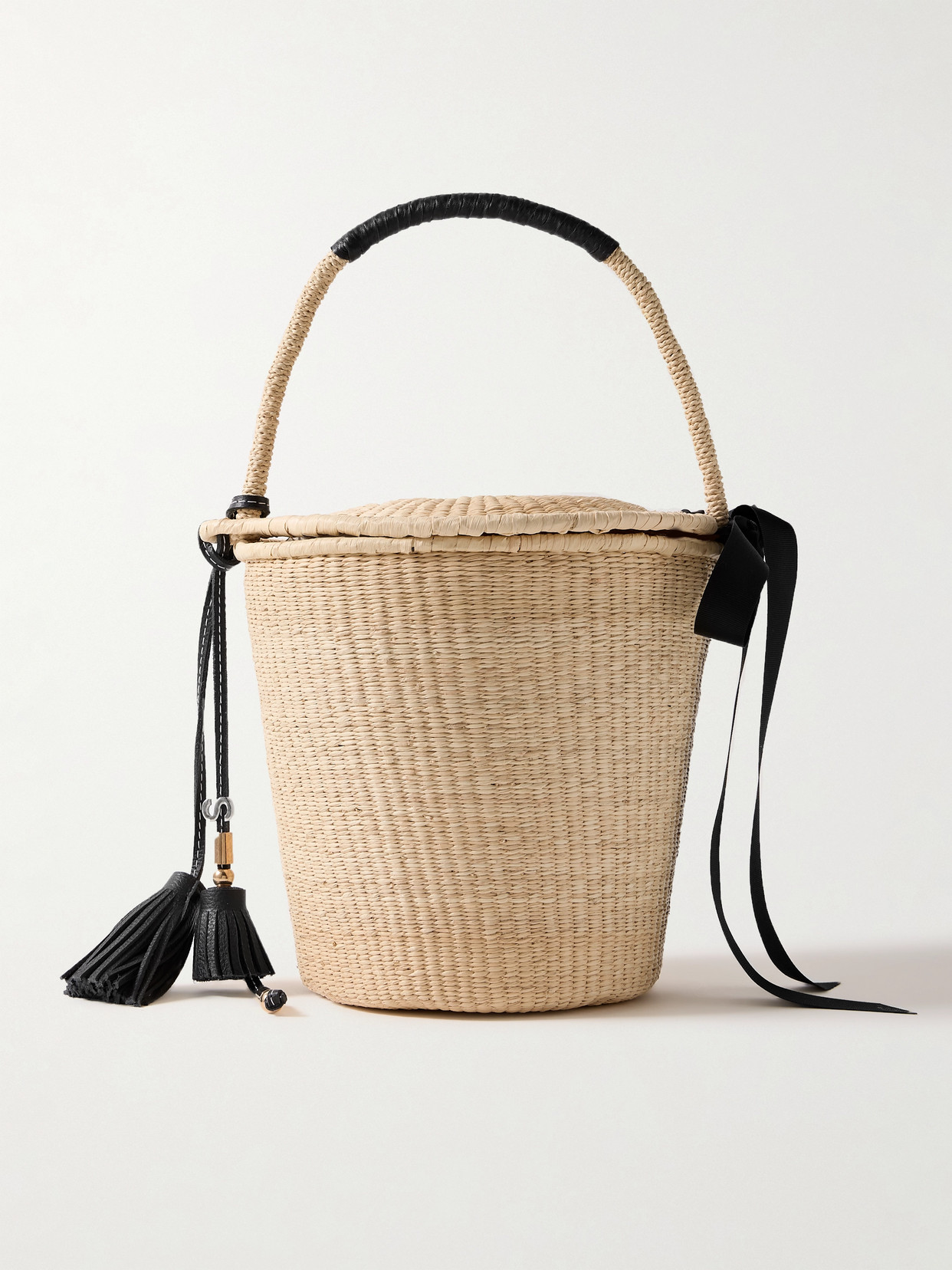 Sensi Studio Birkin Embellished Leather-trimmed Straw Tote In Neutrals