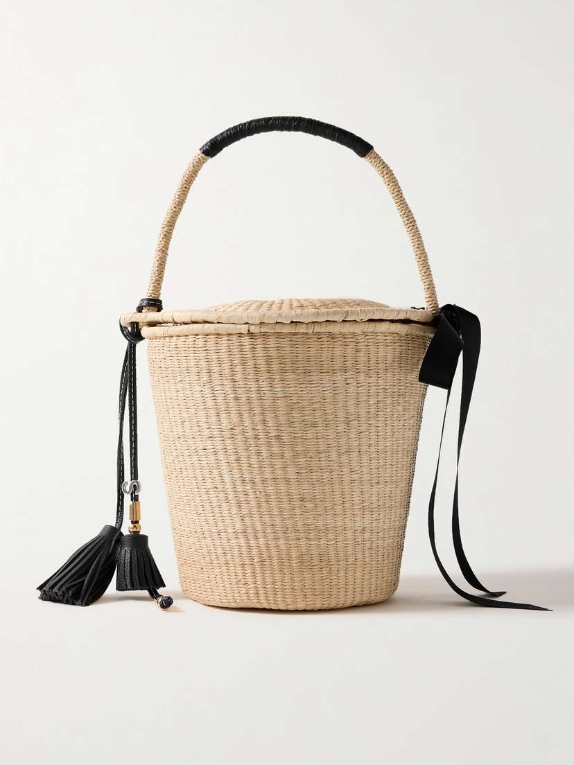 SENSI STUDIO Embellished Leather-trimmed Straw Tote
