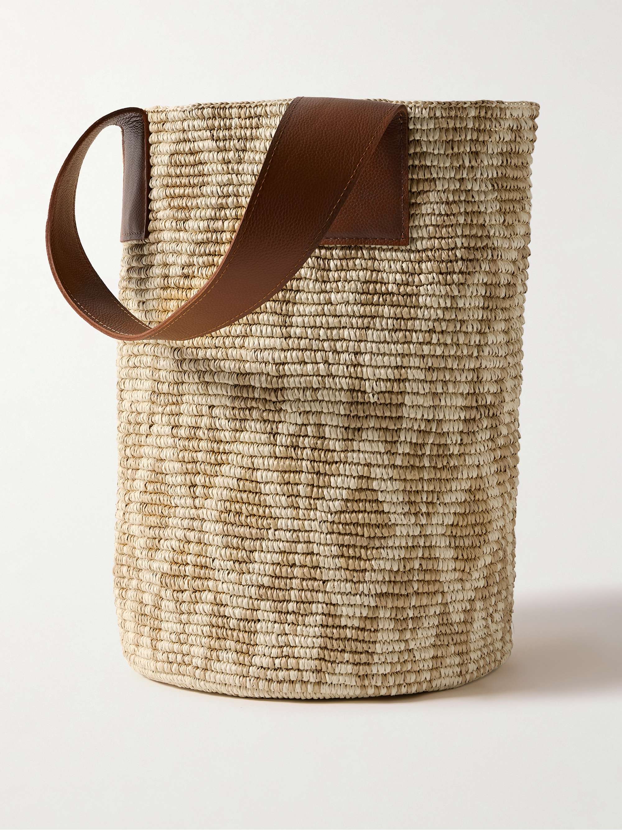 Leather-trimmed straw tote - beige - One Size