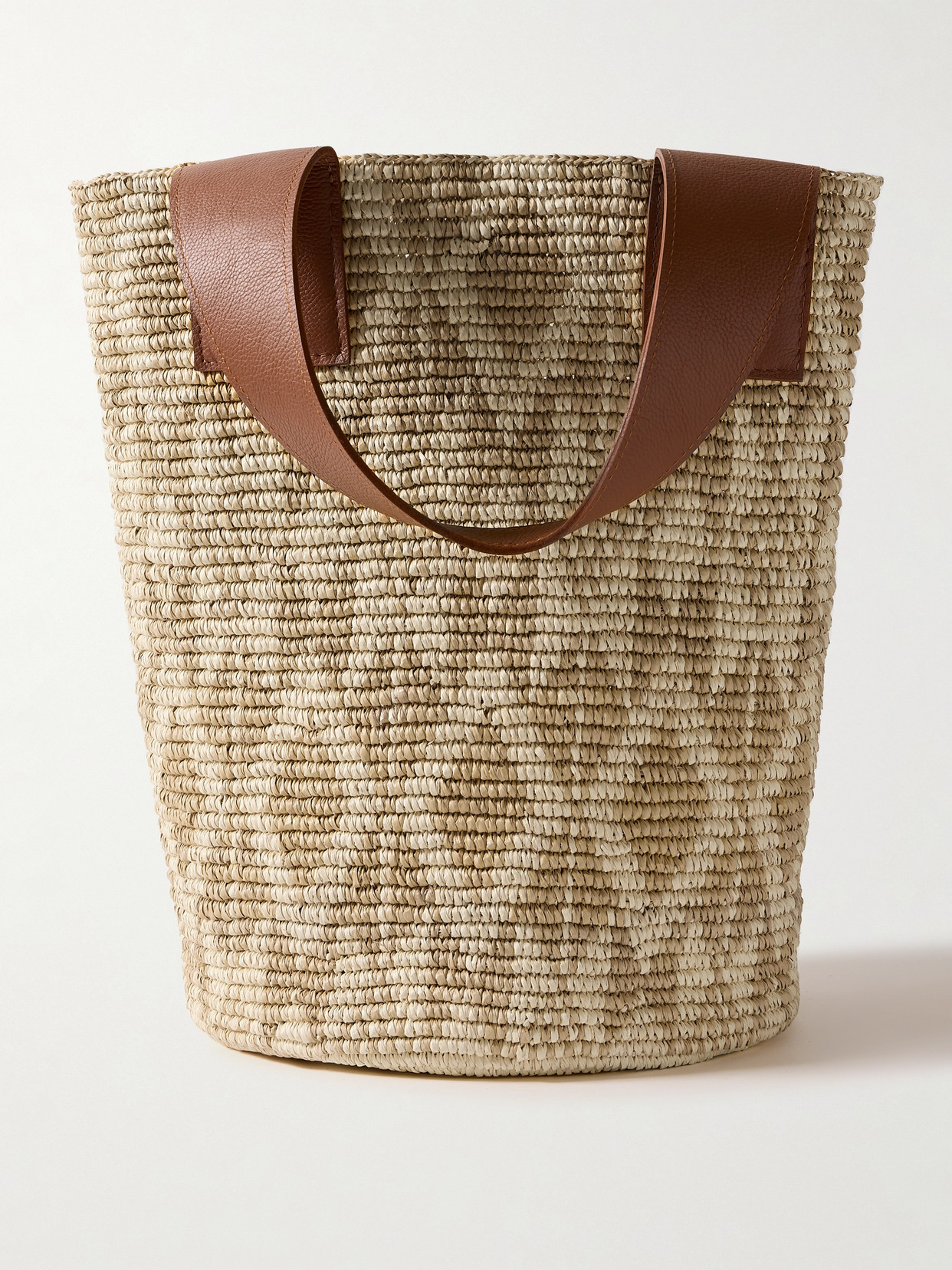 Sensi Studio Leather-trimmed Straw Tote In Brown