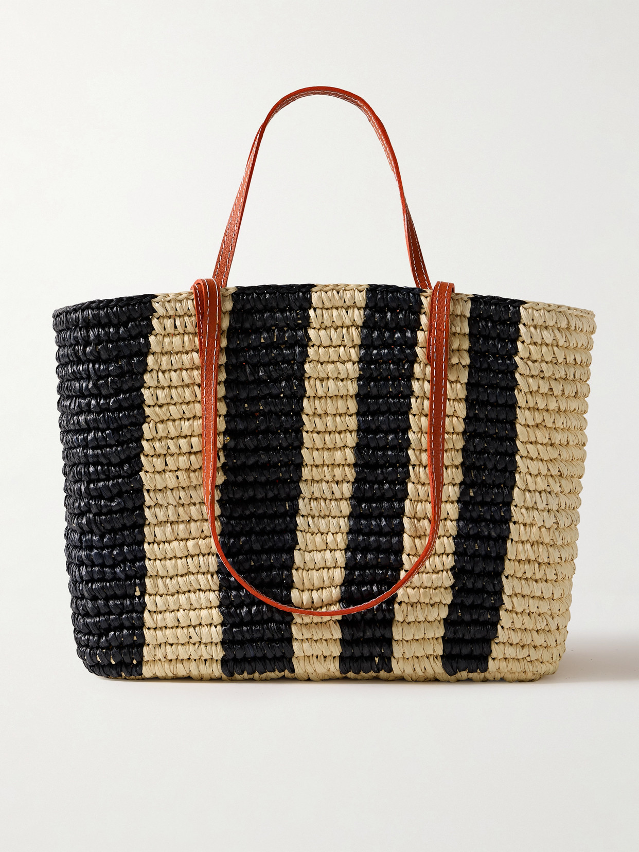 Sensi Studio Canasta Leather-trimmed Striped Straw Tote In Neutral