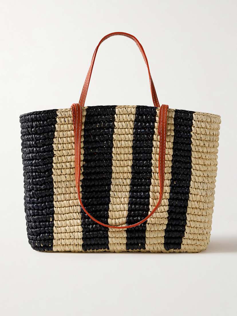 SENSI STUDIO Canasta Leather-trimmed Striped Straw Tote