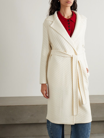 JOSEPH Belted double-breasted ribbed wool-blend cardigan