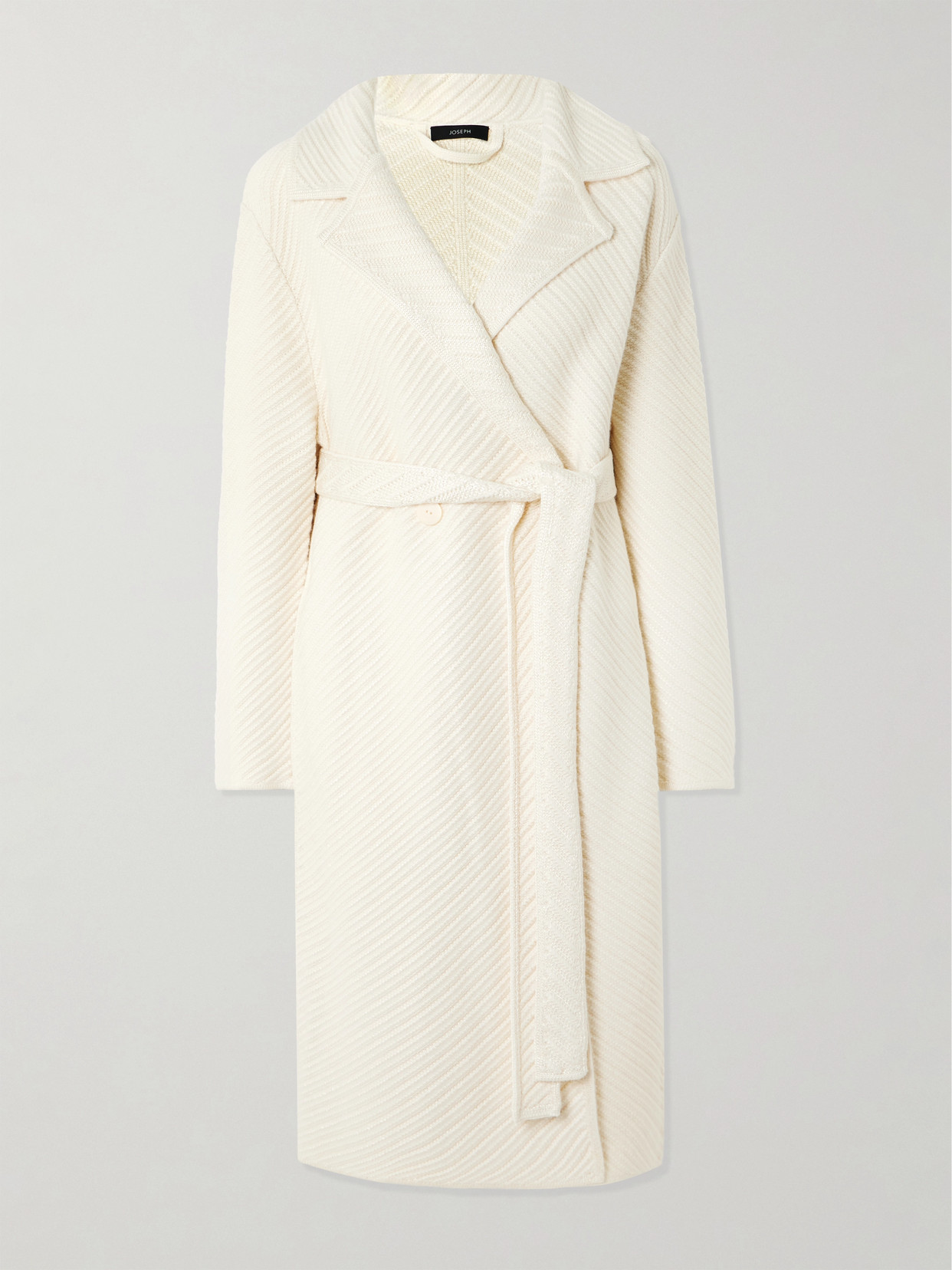 Joseph Belted Double-breasted Ribbed Wool-blend Cardigan In Ivory