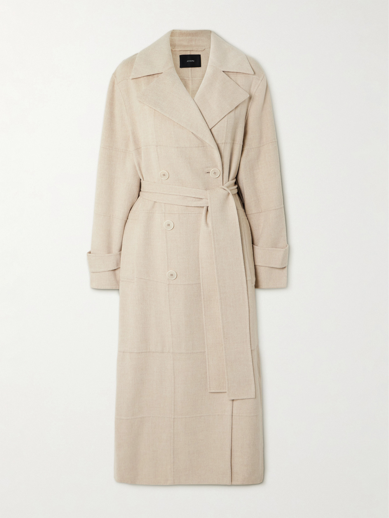 Joseph Merton Belted Paneled Double-breasted Wool And Silk-blend Coat In Neutrals