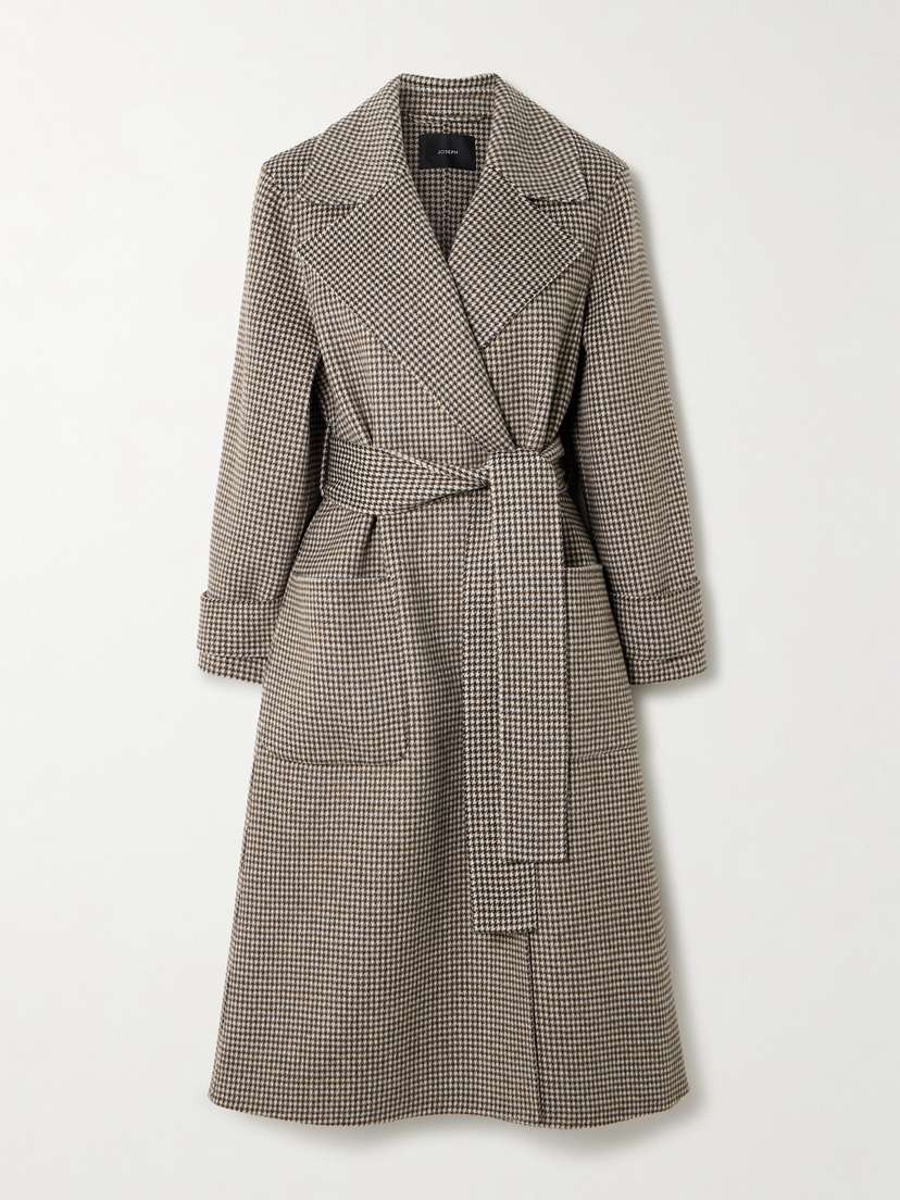 Joseph Arline Belted Double-breasted Houndstooth Wool Coat