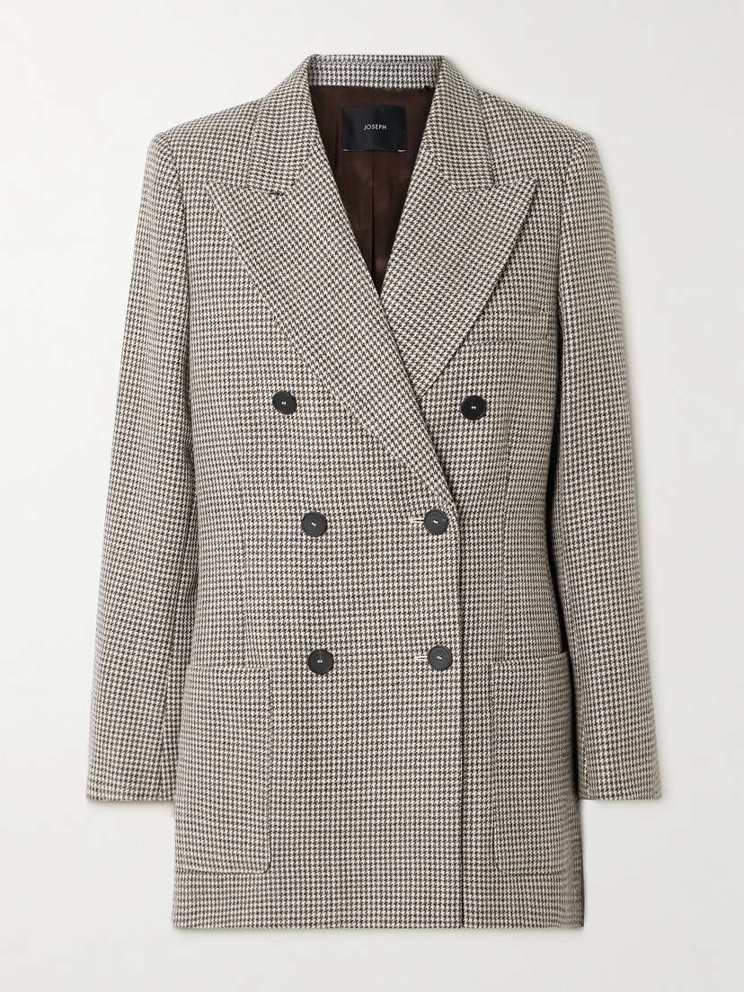 Joseph Leandre Double-breasted Houndstooth Wool-blend Blazer