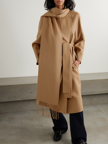 JOSEPH Lepage fringed scarf-detailed double-breasted wool and silk-blend coat