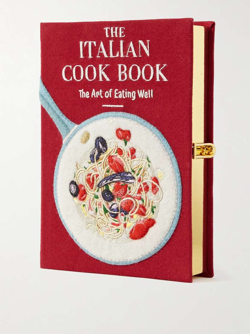 Olympia Le-Tan The Italian Cook Book Embroidered Appliquéd Canvas Clutch