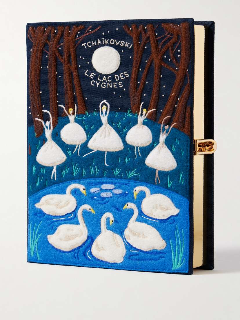 Olympia Le-Tan Ballet Le Lac Des Cygnes Embroidered Appliquéd Canvas Clutch