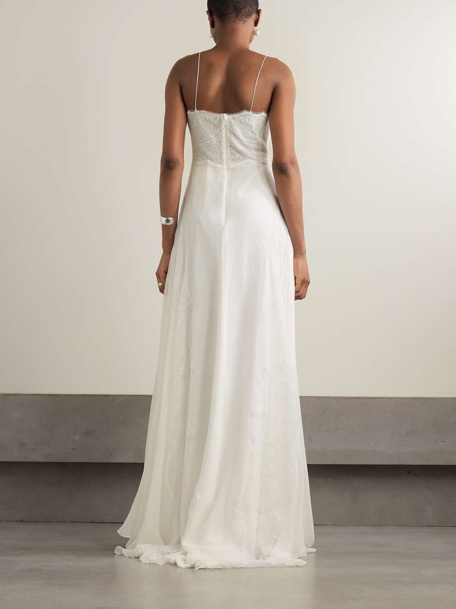 semeli chantilly lace-trimmed silk-georgette gown