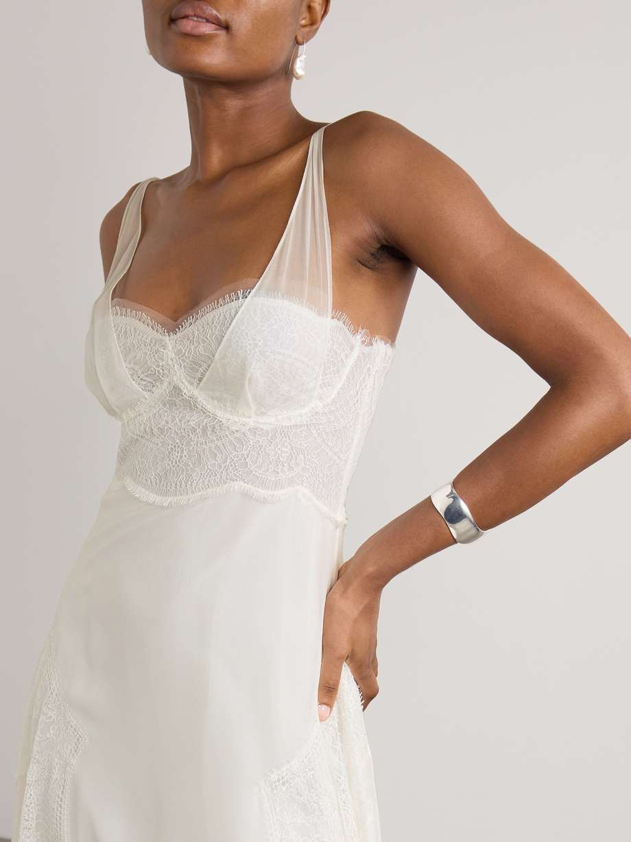 semeli chantilly lace-trimmed silk-georgette gown