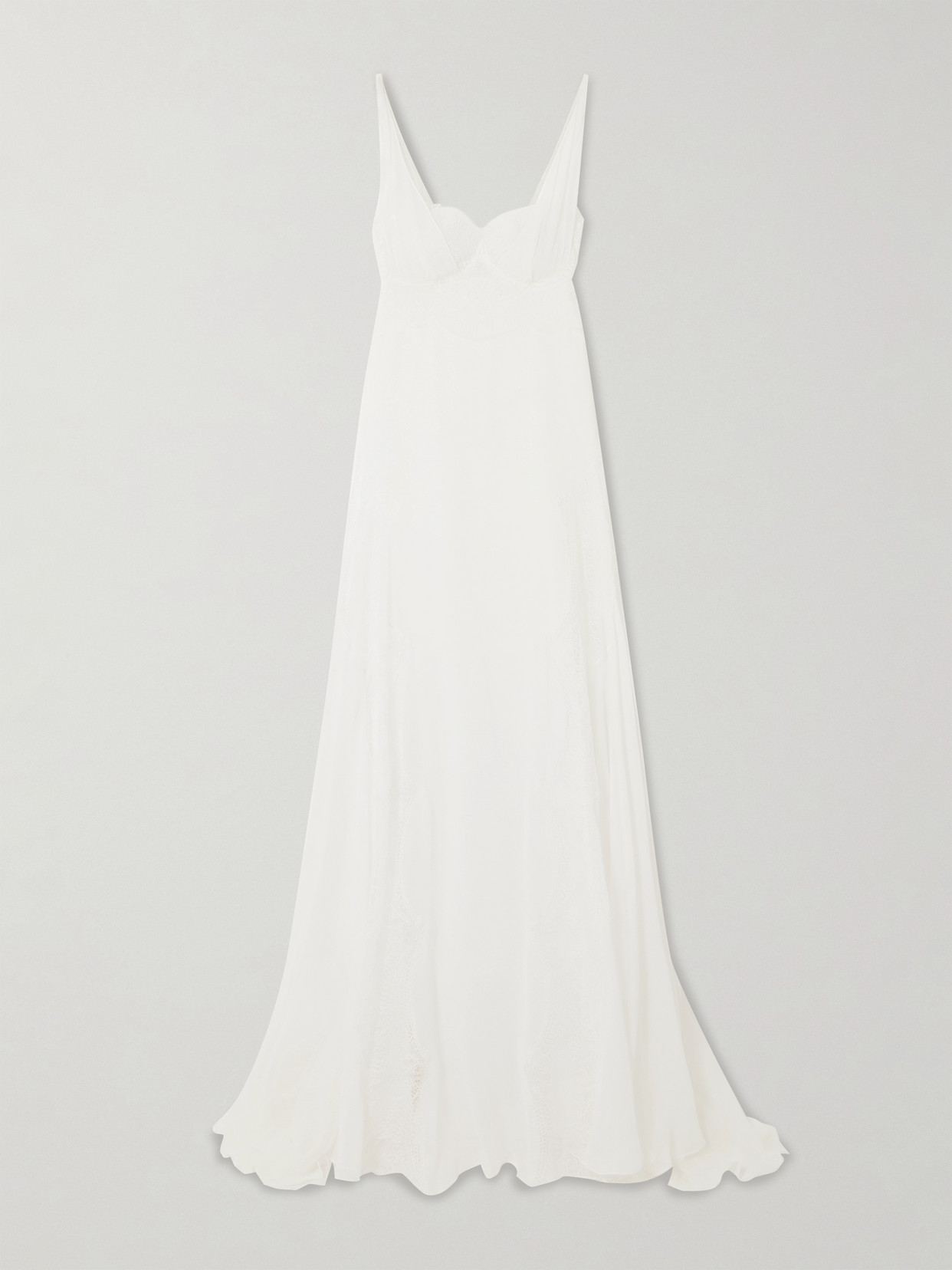 Costarellos Semeli Chantilly Lace-trimmed Silk-georgette Gown In Off-white