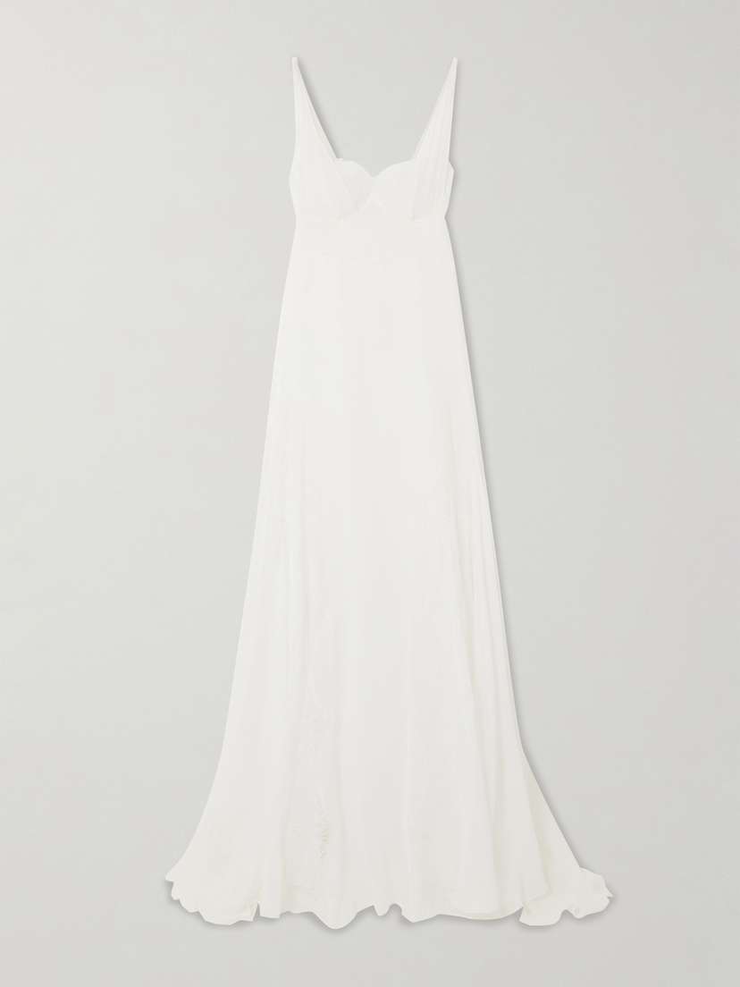 Costarellos Semeli Chantilly Lace-trimmed Silk-georgette Gown