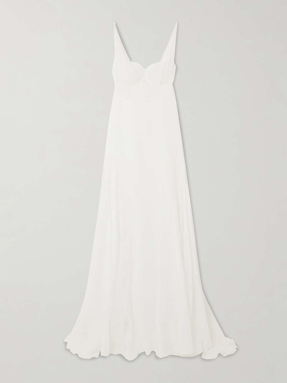 semeli chantilly lace-trimmed silk-georgette gown